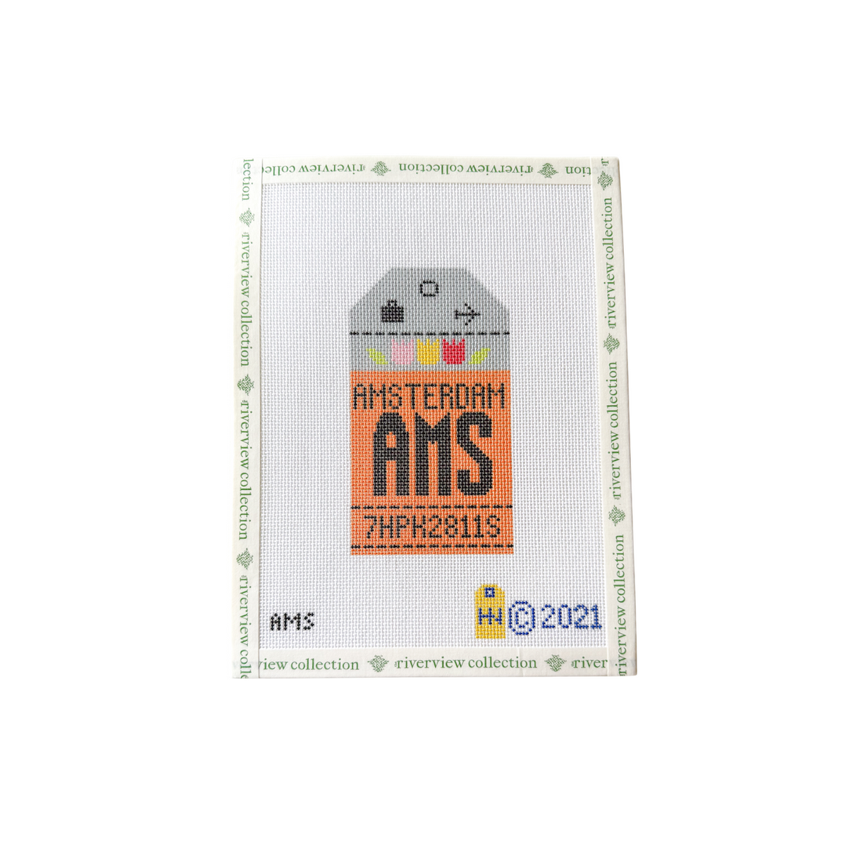 Amsterdam Retro Travel Tag Needlepoint Canvas