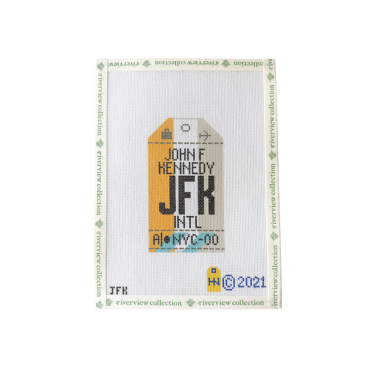 JFK New York Retro Travel Tag Needlepoint Canvas