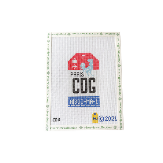 Paris CDG Retro Travel Tag Needlepoint Canvas