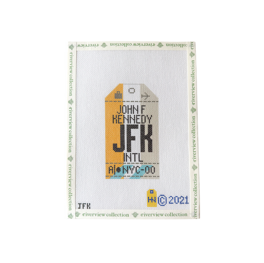 JFK New York Retro Travel Tag Needlepoint Canvas