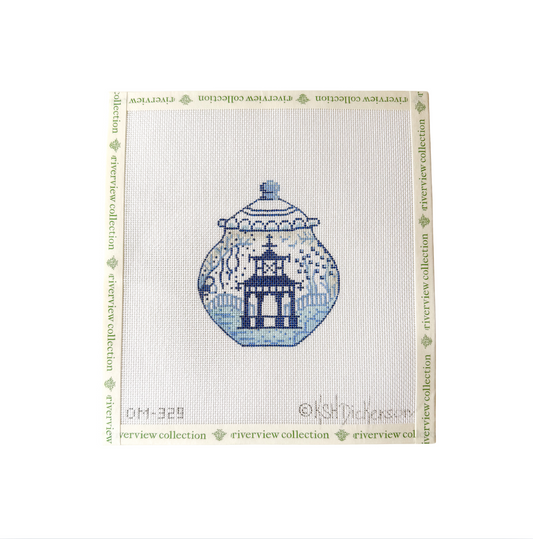 Mini Chinoiserie Pot - Blue Pagoda w/ Fences